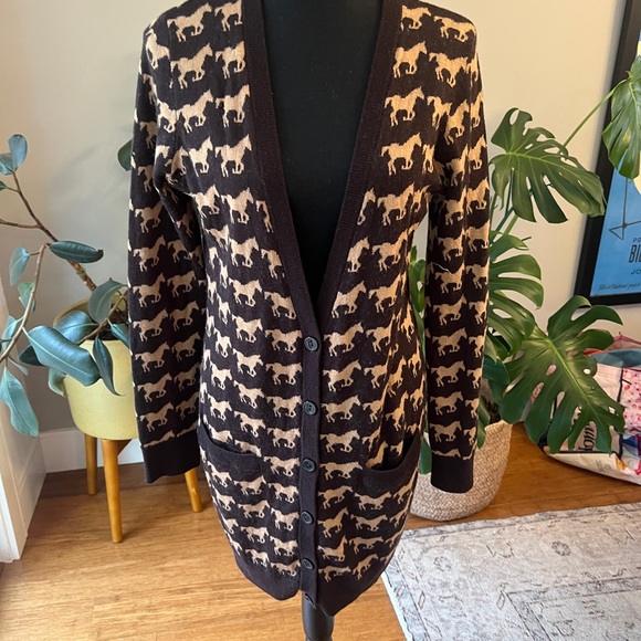 H&M Brown Horse Print Cardigan Sz M - Picture 3 of 13